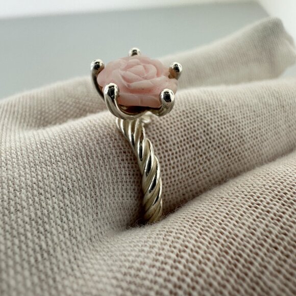 RARE Retired 925 Sterling Silver Vintage Pandora Pink Shell ROSE Ring size 9.5 - Picture 2 of 11